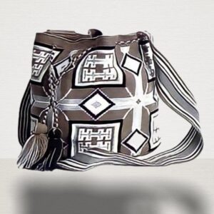 White and black patterned bag