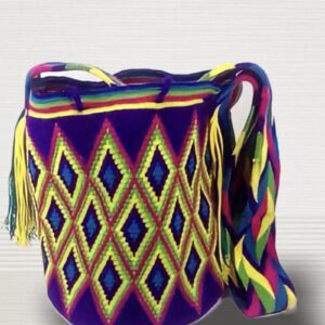 bag with yellow, pink and blue diamond patterns