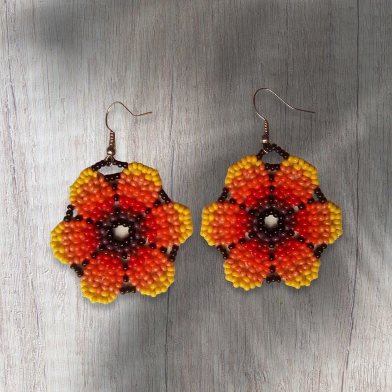 orange and yellow flower beaded earrings