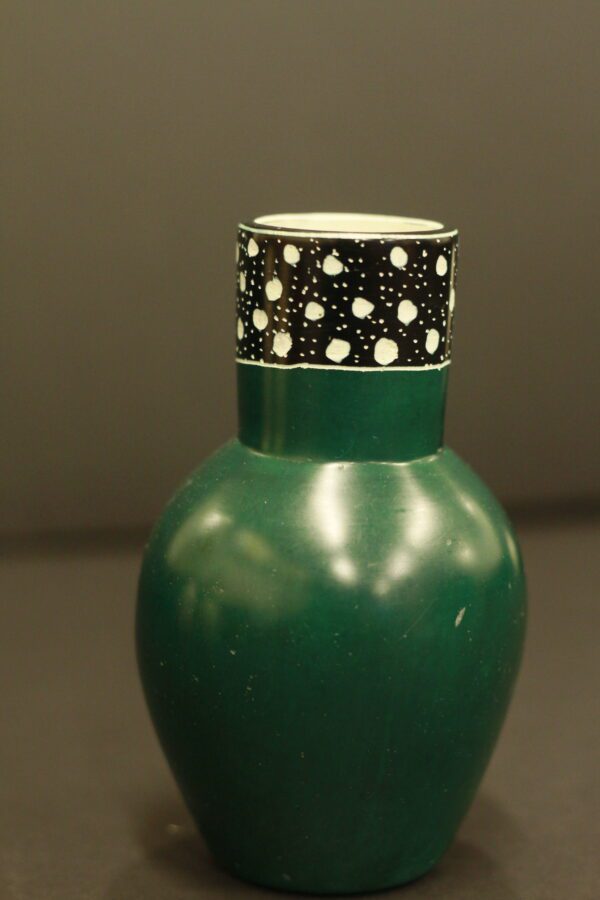green vase with Black & White Dot Rim