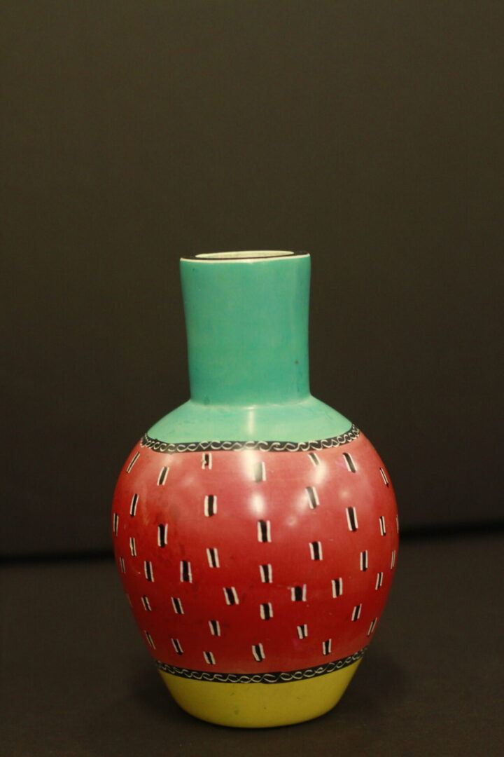 vase with blue, red, and yellow colors