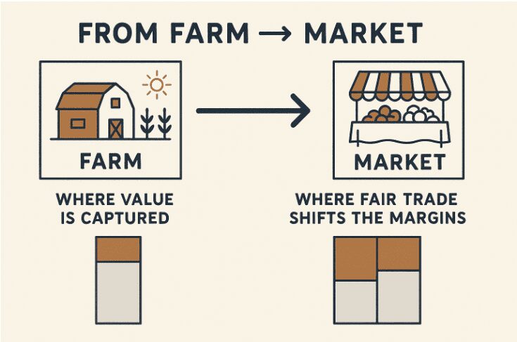 From farm to market value distribution illustration.